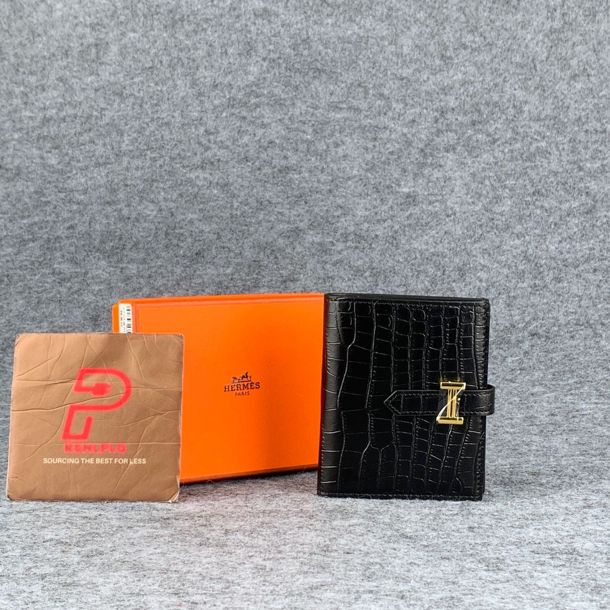 H Bearn Compact Wallet ‘Black Alligator’ (Gold Hardware)