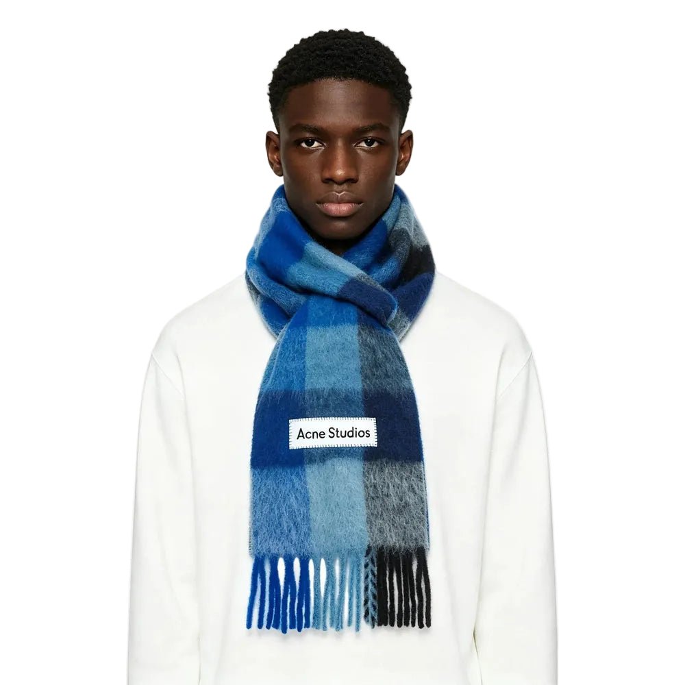 Acne Studios Mohair checked scarf Dark Navy Black Blue