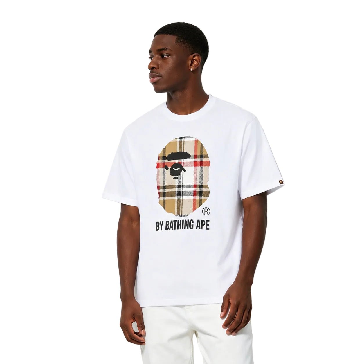 BAPE A Bathing Ape Check by Bathing Tee White Beige