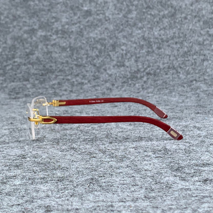 CT0052O Gold Rimless Eyeglasses with Wood Temples