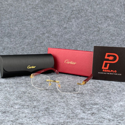 CT0052O Gold Rimless Eyeglasses with Wood Temples