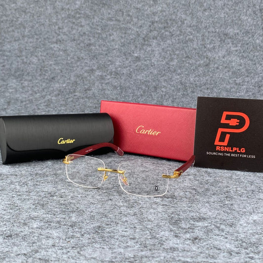 CT0052O Gold Rimless Eyeglasses with Wood Temples