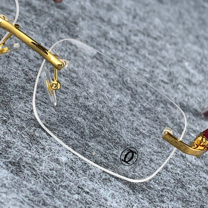 CT0052O Gold Rimless Eyeglasses with Wood Temples