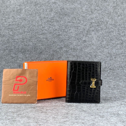 H Bearn Compact Wallet ‘Black Alligator’ (Gold Hardware)