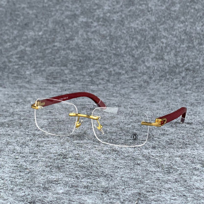 CT0052O Gold Rimless Eyeglasses with Wood Temples