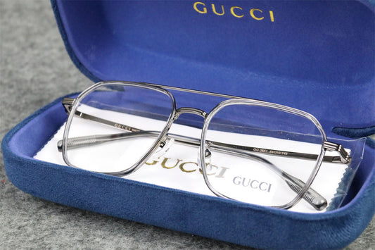Gucci Double-Bridge Metal Pilot/Square Eyeglasses 'Silver'