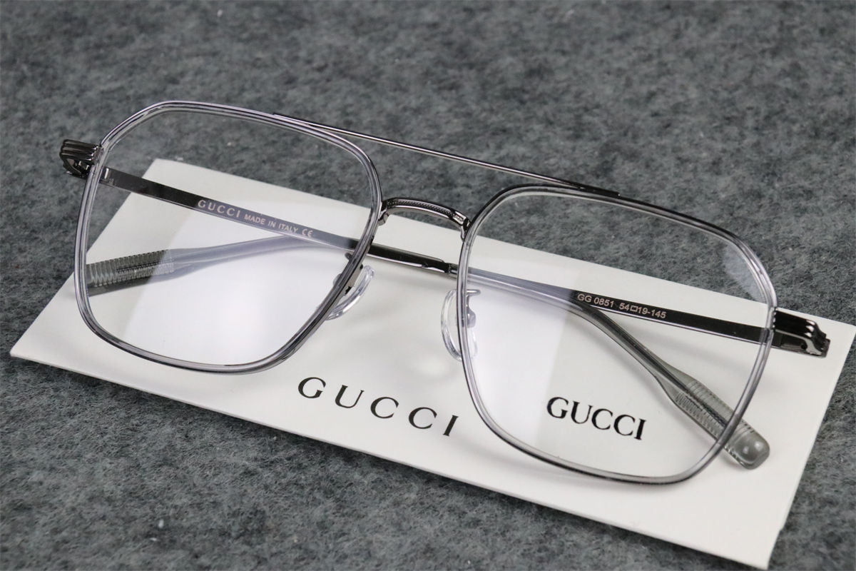 Gucci Double-Bridge Metal Pilot/Square Eyeglasses 'Silver'