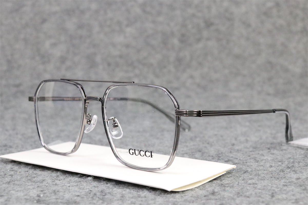 Gucci Double-Bridge Metal Pilot/Square Eyeglasses 'Silver'