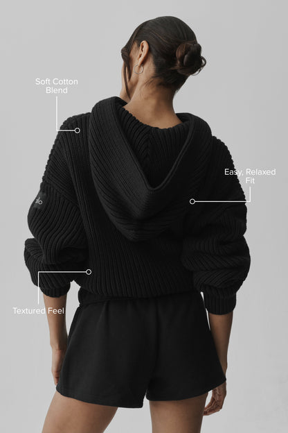 Chunky Knit Rewind Hoodie - Black