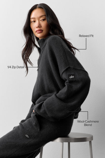 Wool Cashmere New Class 1/4 Zip Pullover - Black