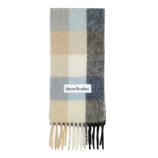 Acne Studios Mohair Checked Scarf Blue Beige Black