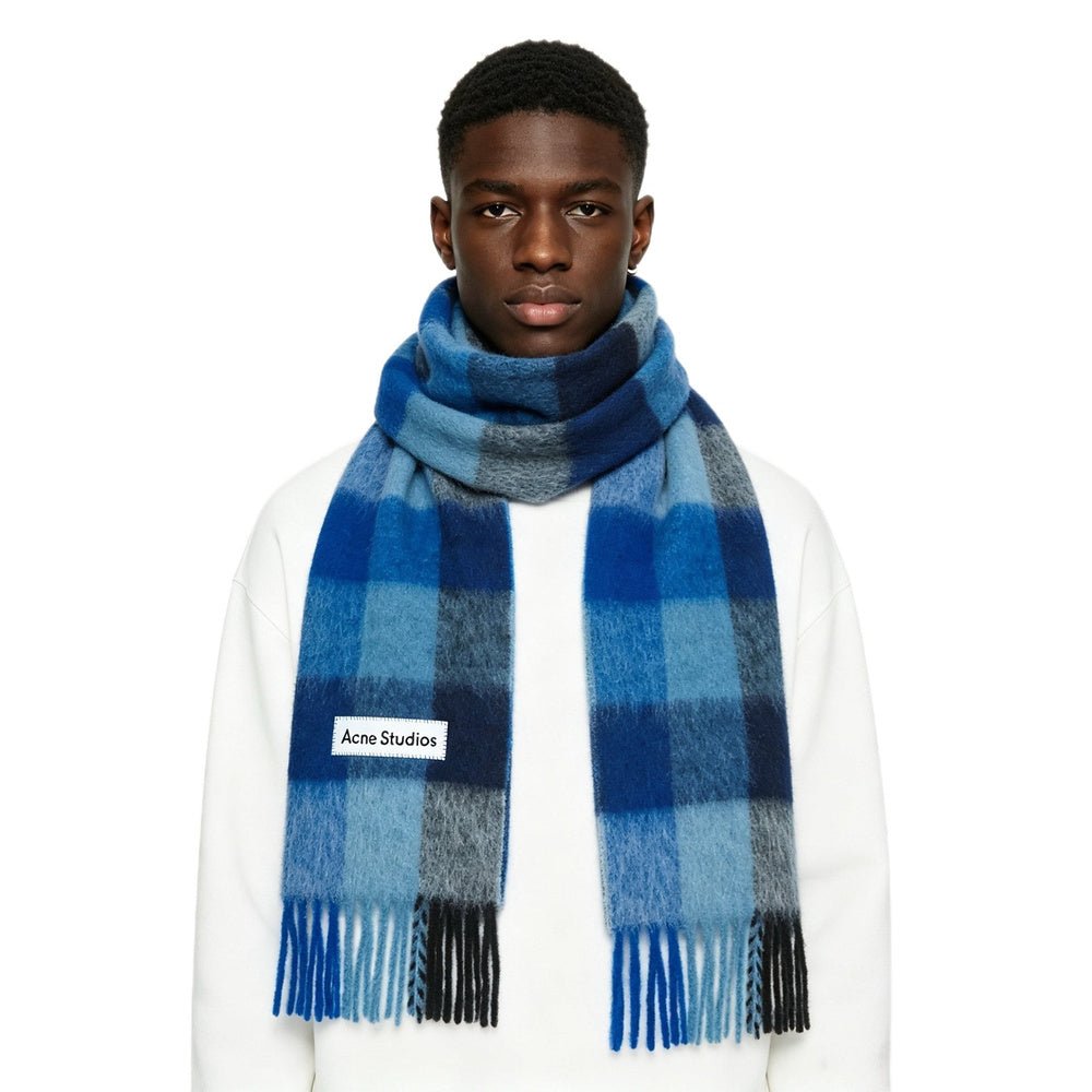 Acne Studios Mohair checked scarf Dark Navy Black Blue
