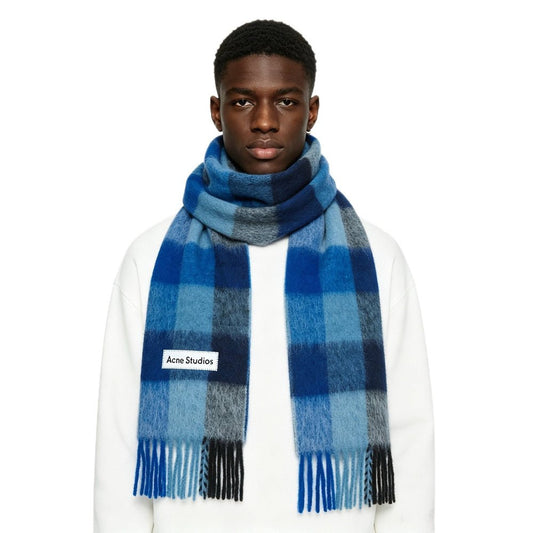 Acne Studios Mohair checked scarf Dark Navy Black Blue