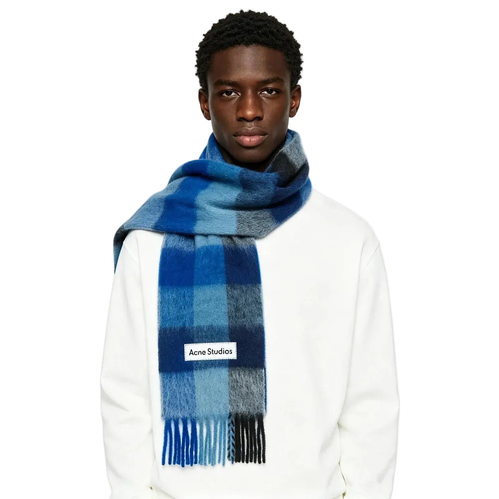 Acne Studios Mohair checked scarf Dark Navy Black Blue