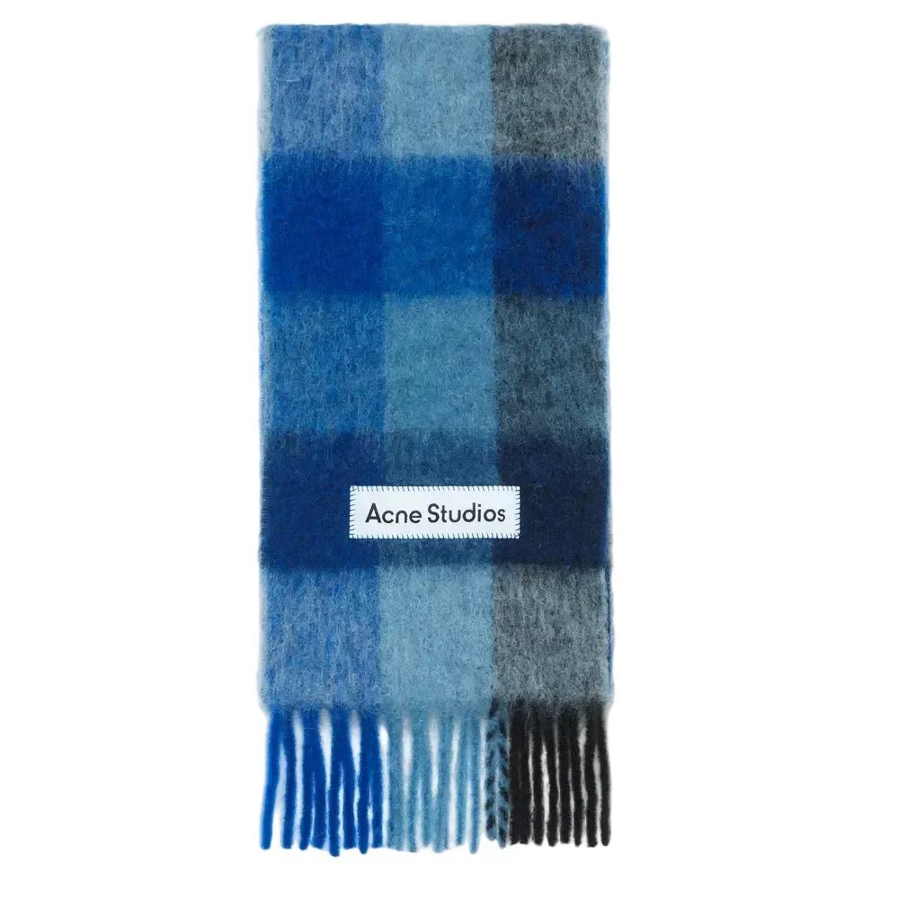 Acne Studios Mohair checked scarf Dark Navy Black Blue