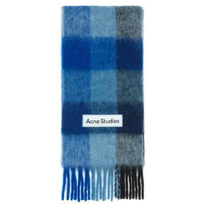 Acne Studios Mohair checked scarf Dark Navy Black Blue