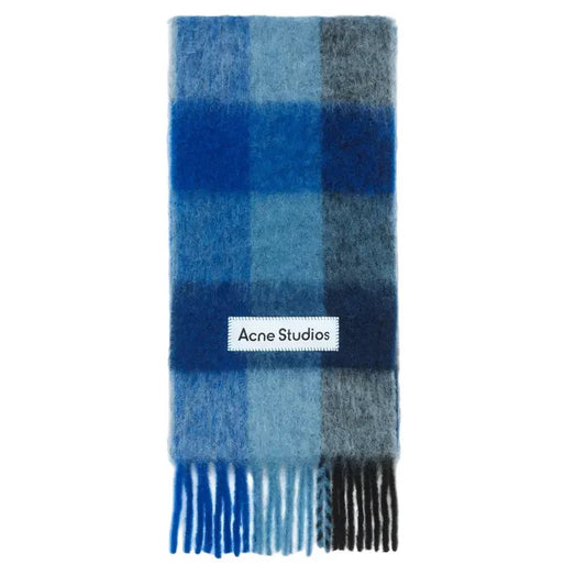 Acne Studios Mohair checked scarf Dark Navy Black Blue