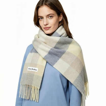 Acne Studios Mohair checked scarf Vanilla beige lavender