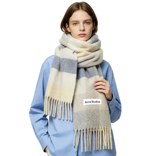 Acne Studios Mohair checked scarf Vanilla beige lavender