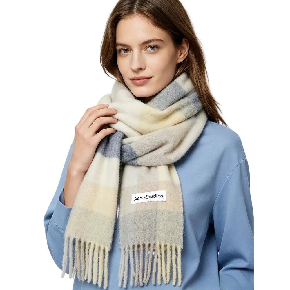 Acne Studios Mohair checked scarf Vanilla beige lavender