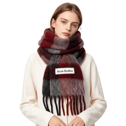 ACNE STUDIOS Red & Gray Check Fringe Scarf