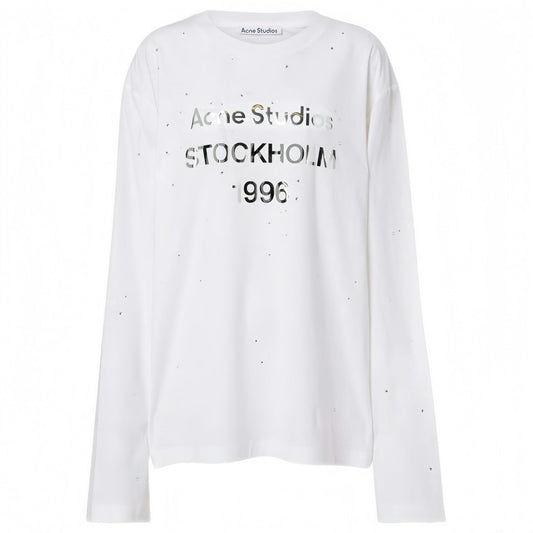 Acne Studios Rhinestone logo Long sleeve T-shirt Optic White