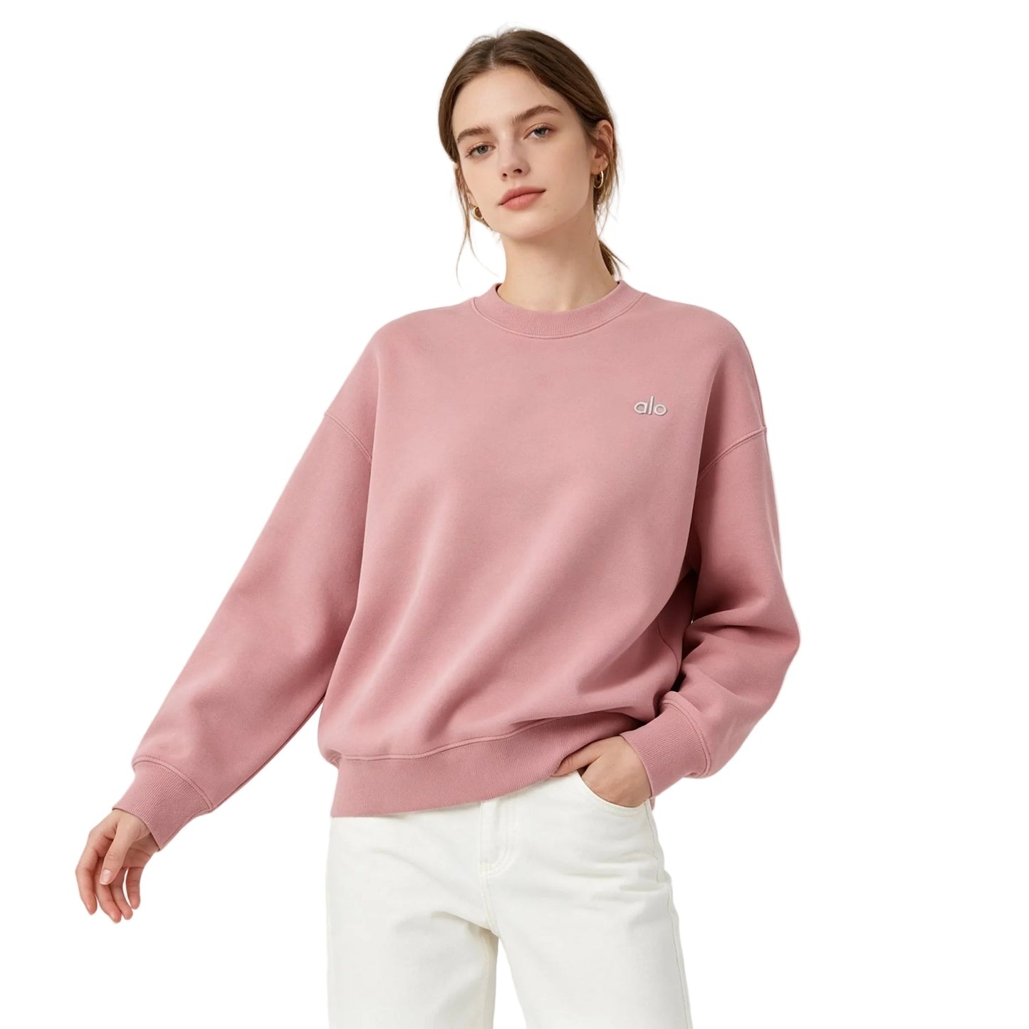 ALO Accolade Crew Neck Pullover Pink Quartz