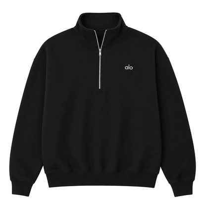 ALO YOGA ACCOLADE 1 4 ZIP BLACK SWEATSHIRT