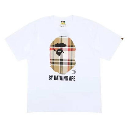 BAPE A Bathing Ape Check by Bathing Tee  White Beige