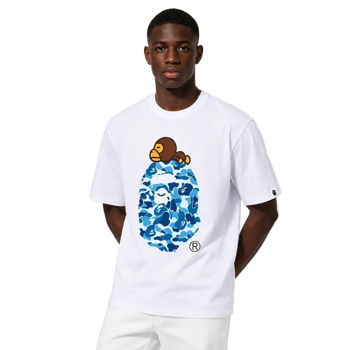 Bape ABC Camo Milo On Big Ape Tee FW25 White Blue