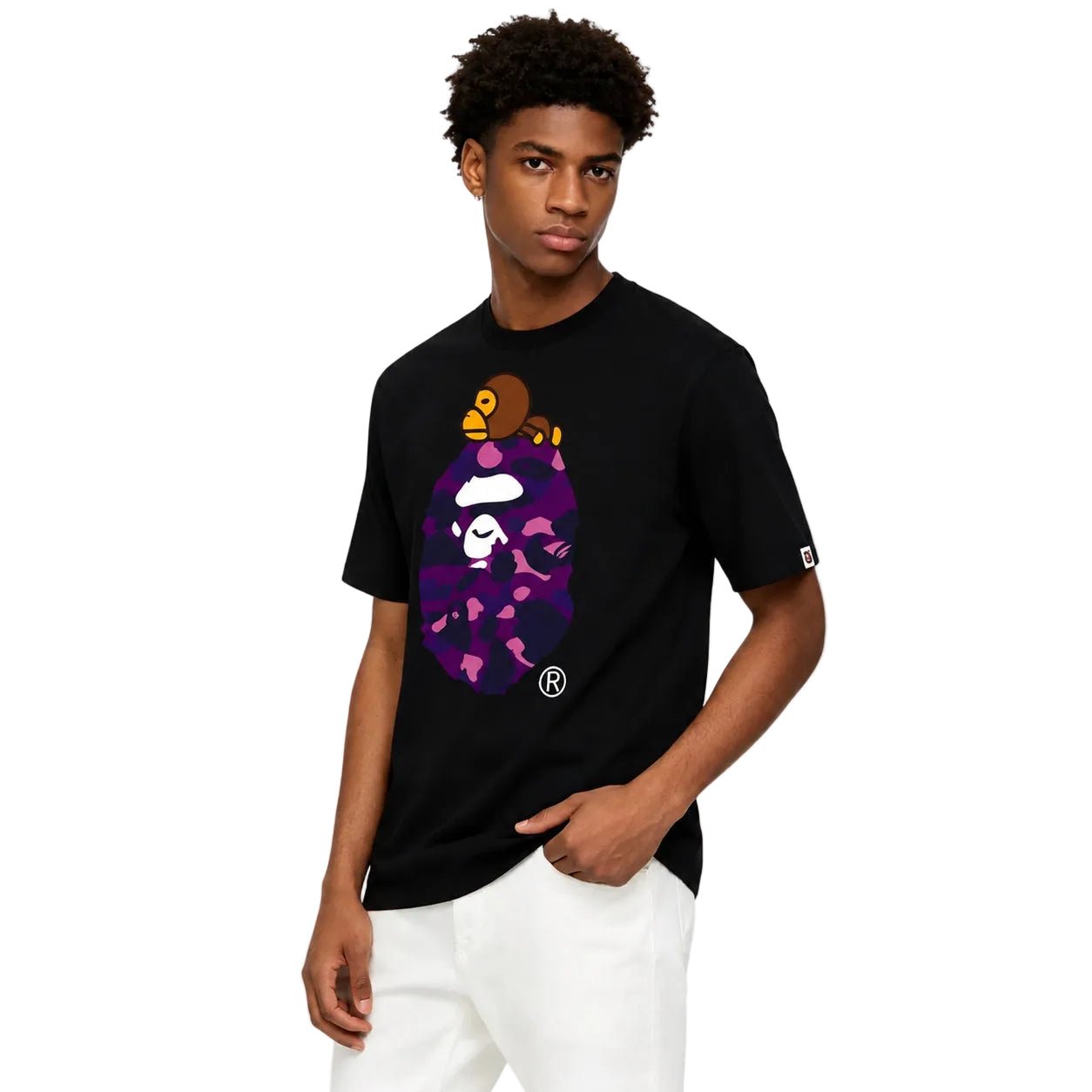 Bape Color Camo Milo On Big Ape Tee Black Purple