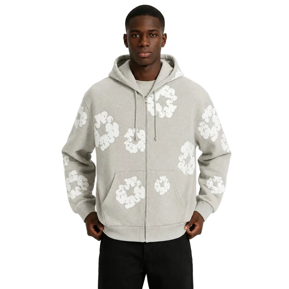 Denim Tears Cotton Wreath Zip Hoodie Grey