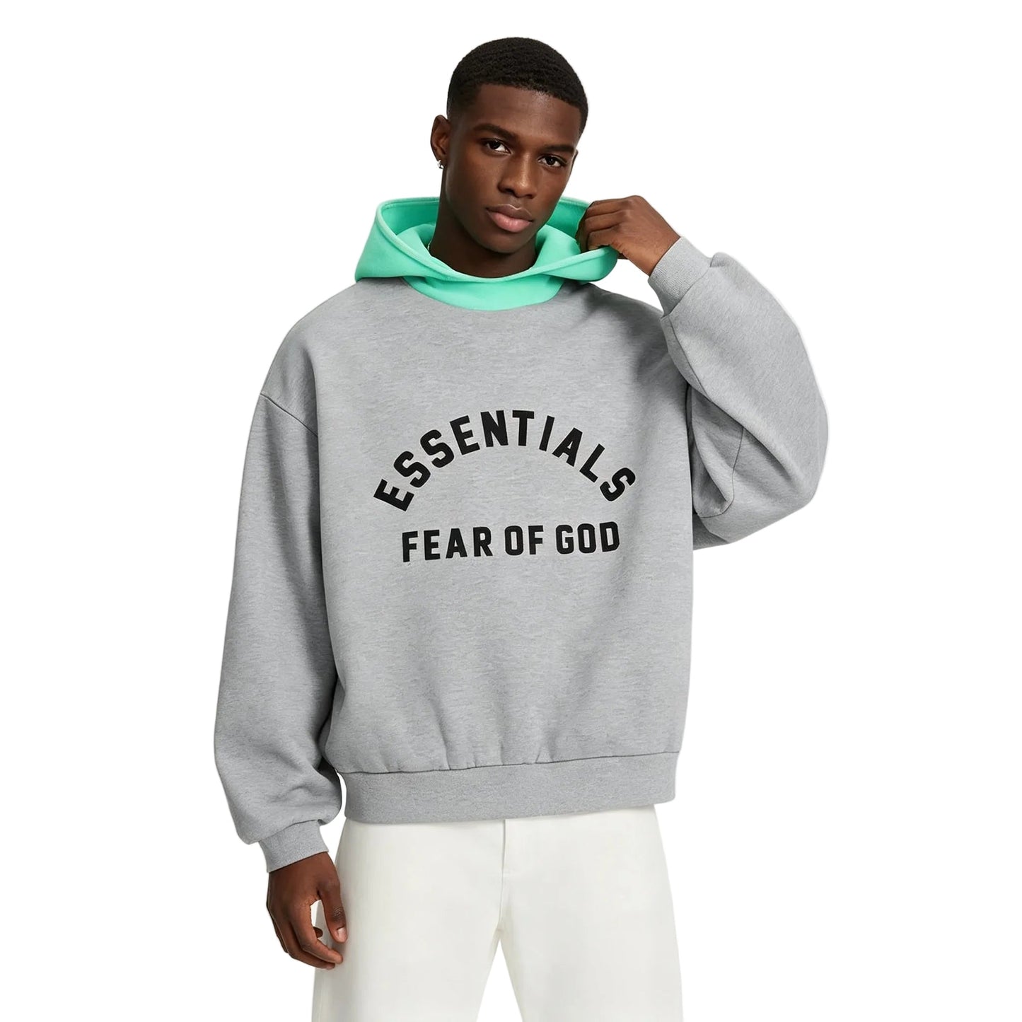 Fear of God Essentials SS24 Nylon Fleece Hoodie Dark Heather Oatmeal/Mint Leaf